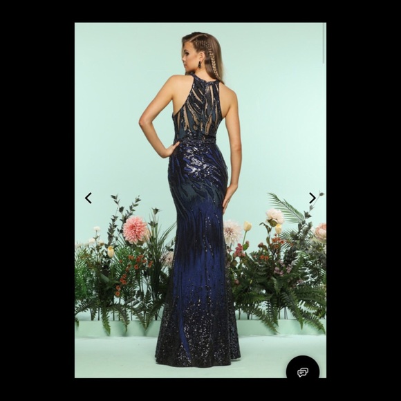 ILLUSION HIGH HALTER SEQUINED STRIPE GOWN - Picture 2 of 2